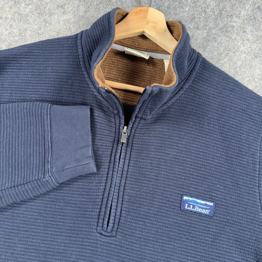 L.L.Bean Lakewashed Pullover Mens Large Tall Blue 1/4 Zip Mock Neck Ribbed